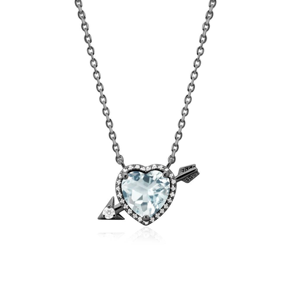 Halo Heart Shaped Aquamarine Pendant Necklace - LUO Jewelry #metal_black finish sterling silver
