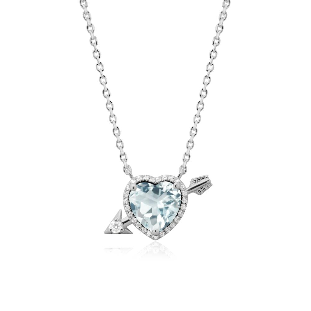 Halo Heart Shaped Aquamarine Pendant Necklace - LUO Jewelry #metal_platinum
