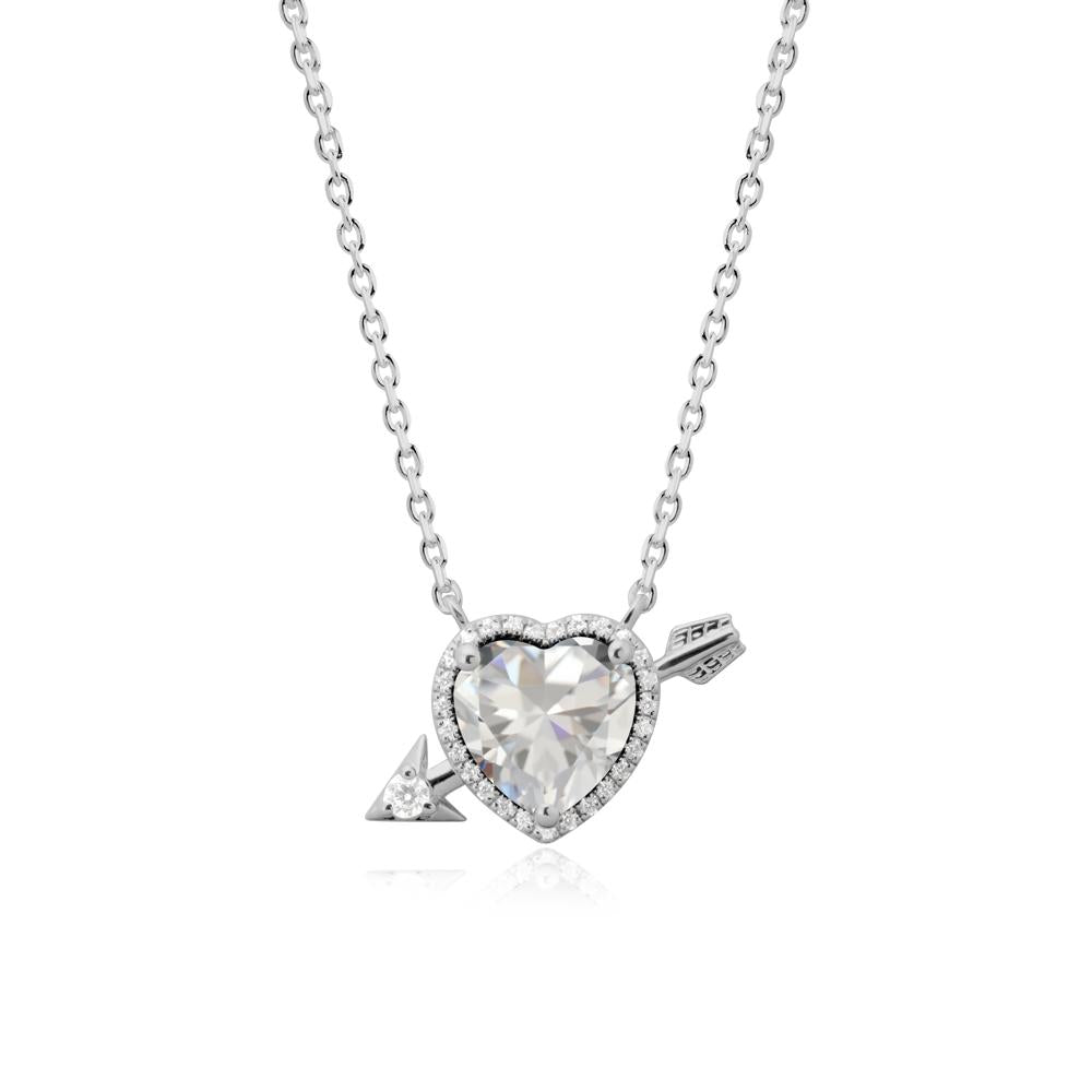Halo Heart Shaped Cubic Zirconia Pendant Necklace - LUO Jewelry #metal_platinum