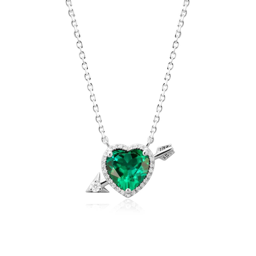 Heart Shaped Emerald Cupid鈥橲 Arrow Necklace - LUO Jewelry #metal_18k white gold