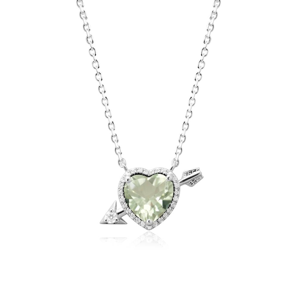 Halo Heart Shaped Green Amethyst Pendant Necklace - LUO Jewelry #metal_14k white gold