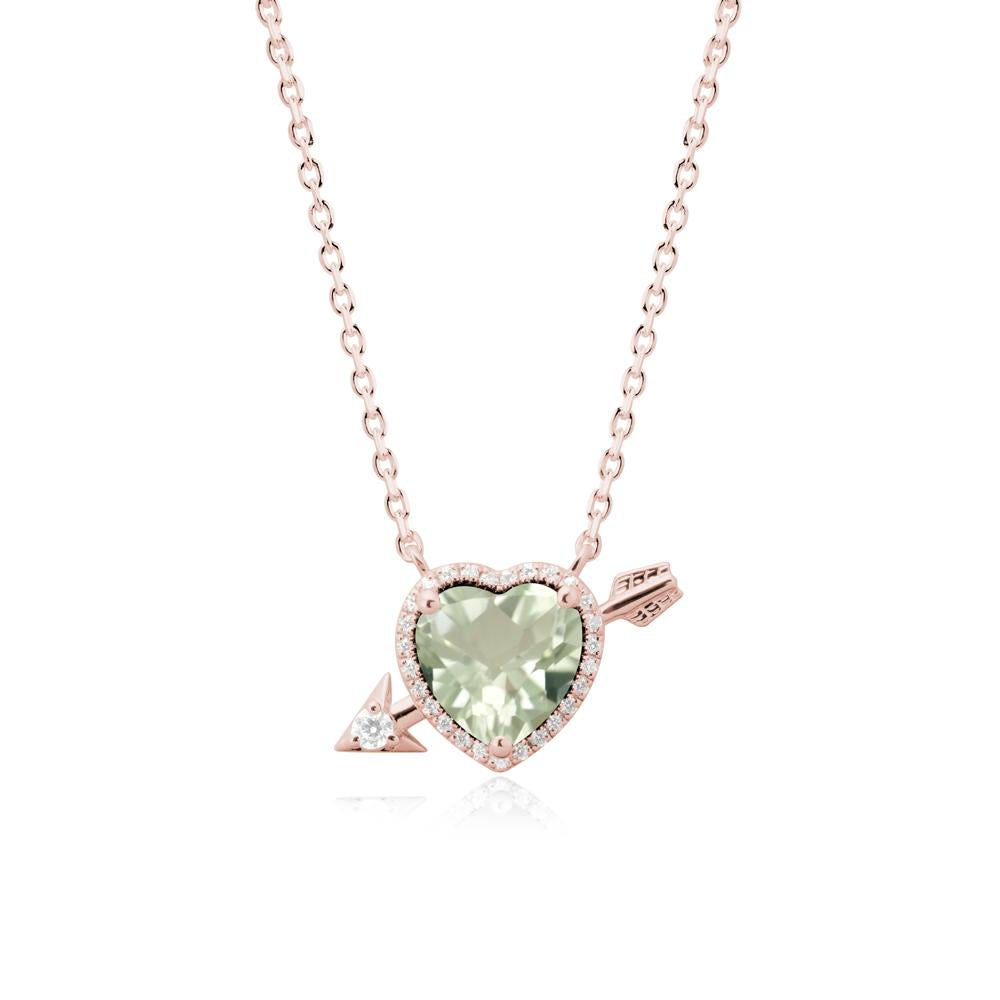 Halo Heart Shaped Green Amethyst Pendant Necklace - LUO Jewelry #metal_18k rose gold
