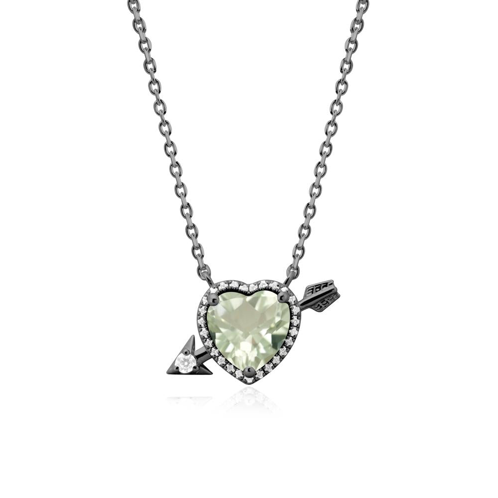 Halo Heart Shaped Green Amethyst Pendant Necklace - LUO Jewelry #metal_black finish sterling silver