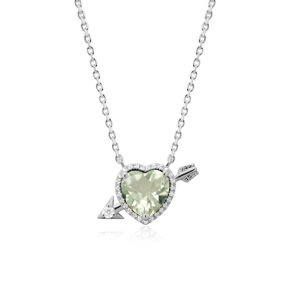 Halo Heart Shaped Green Amethyst Pendant Necklace - LUO Jewelry #metal_platinum