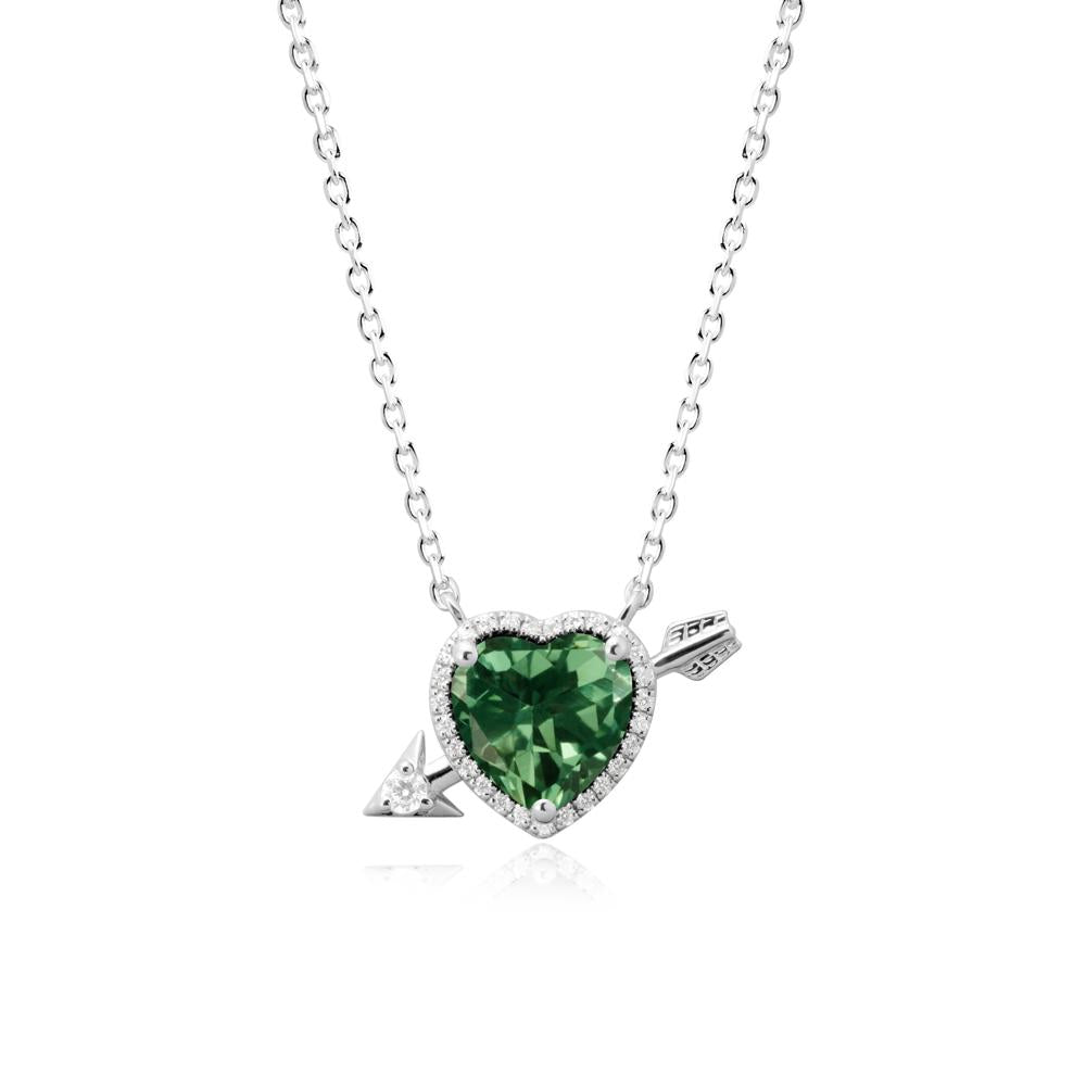 Heart Shaped Green Sapphire Cupid鈥橲 Arrow Necklace - LUO Jewelry #metal_18k white gold