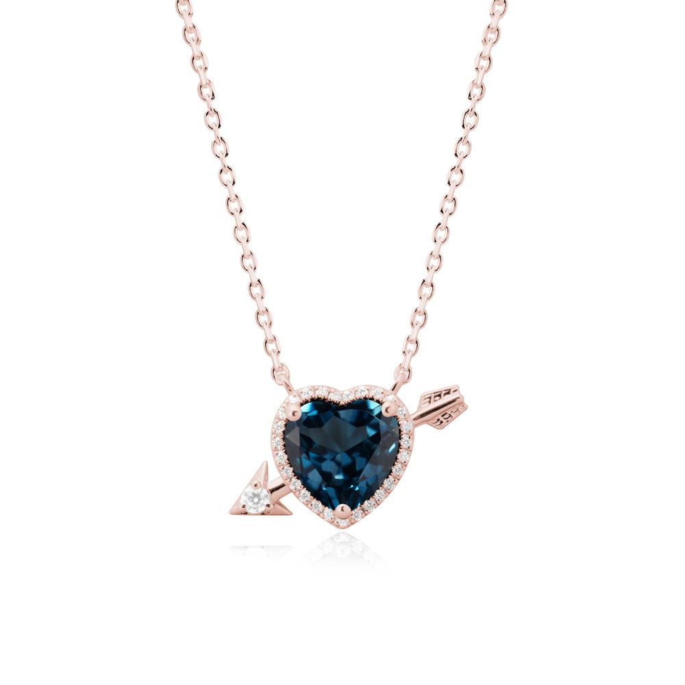 Halo Heart Shaped London Blue Topaz Pendant Necklace - LUO Jewelry #metal_18k rose gold