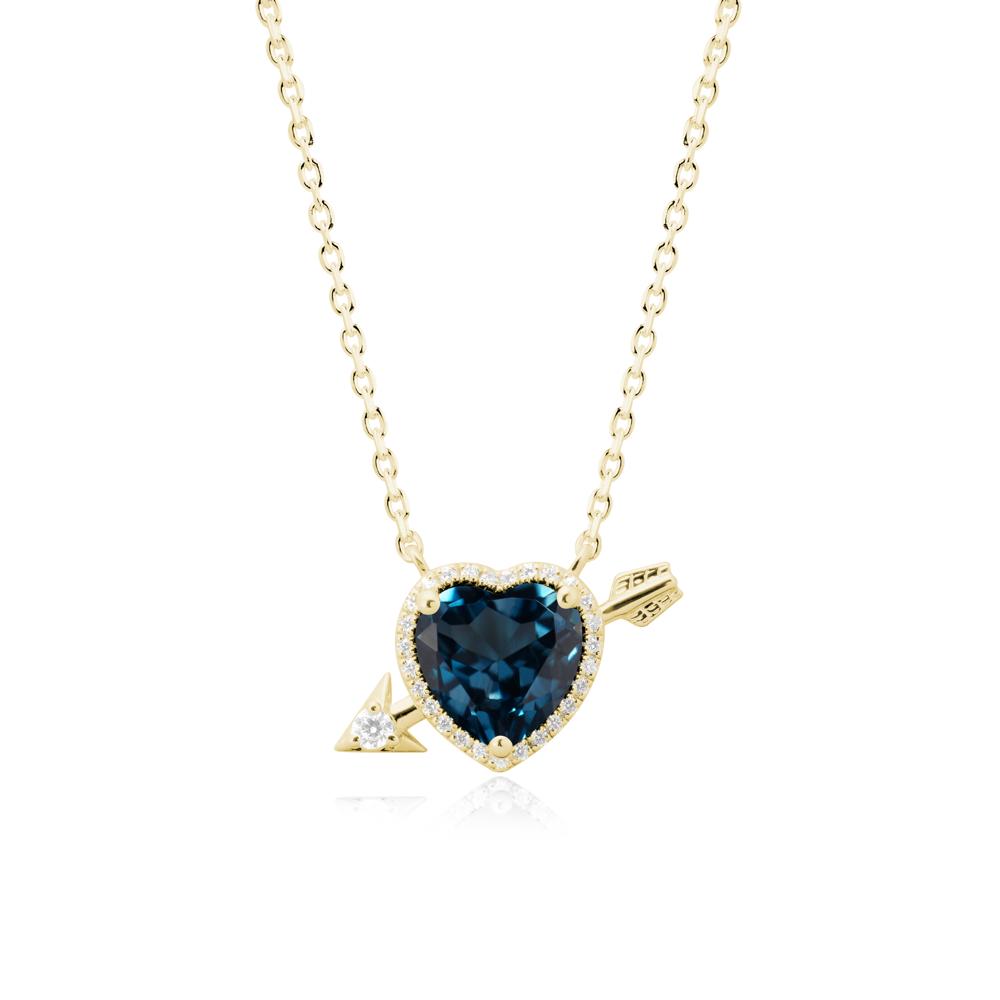 Halo Heart Shaped London Blue Topaz Pendant Necklace - LUO Jewelry #metal_18k yellow gold