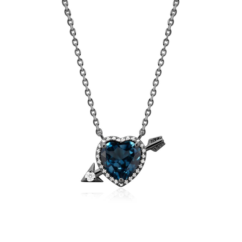 Halo Heart Shaped London Blue Topaz Pendant Necklace - LUO Jewelry #metal_black finish sterling silver