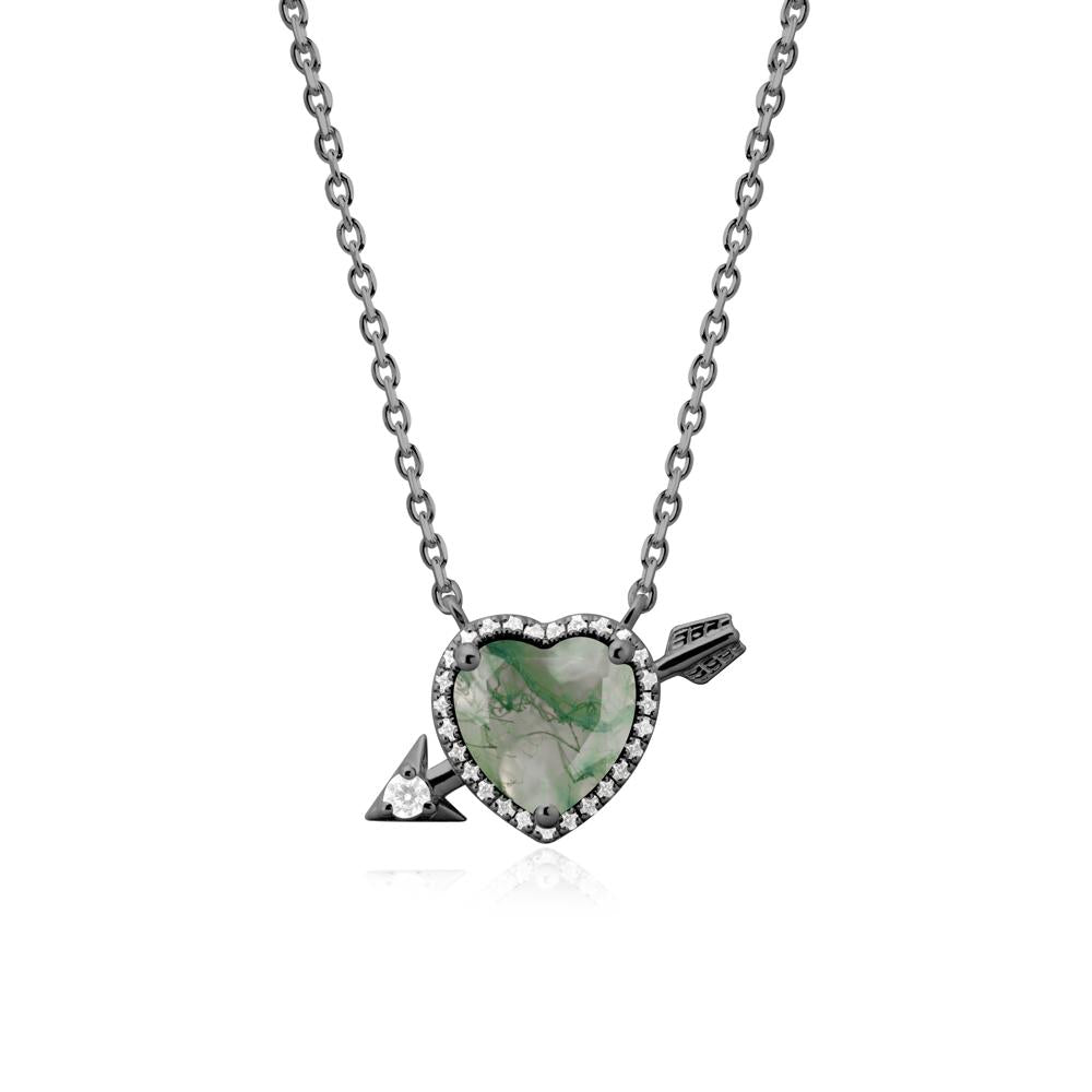 Heart Shaped Moss Agate Cupid鈥橲 Arrow Necklace - LUO Jewelry #metal_black finish sterling silver