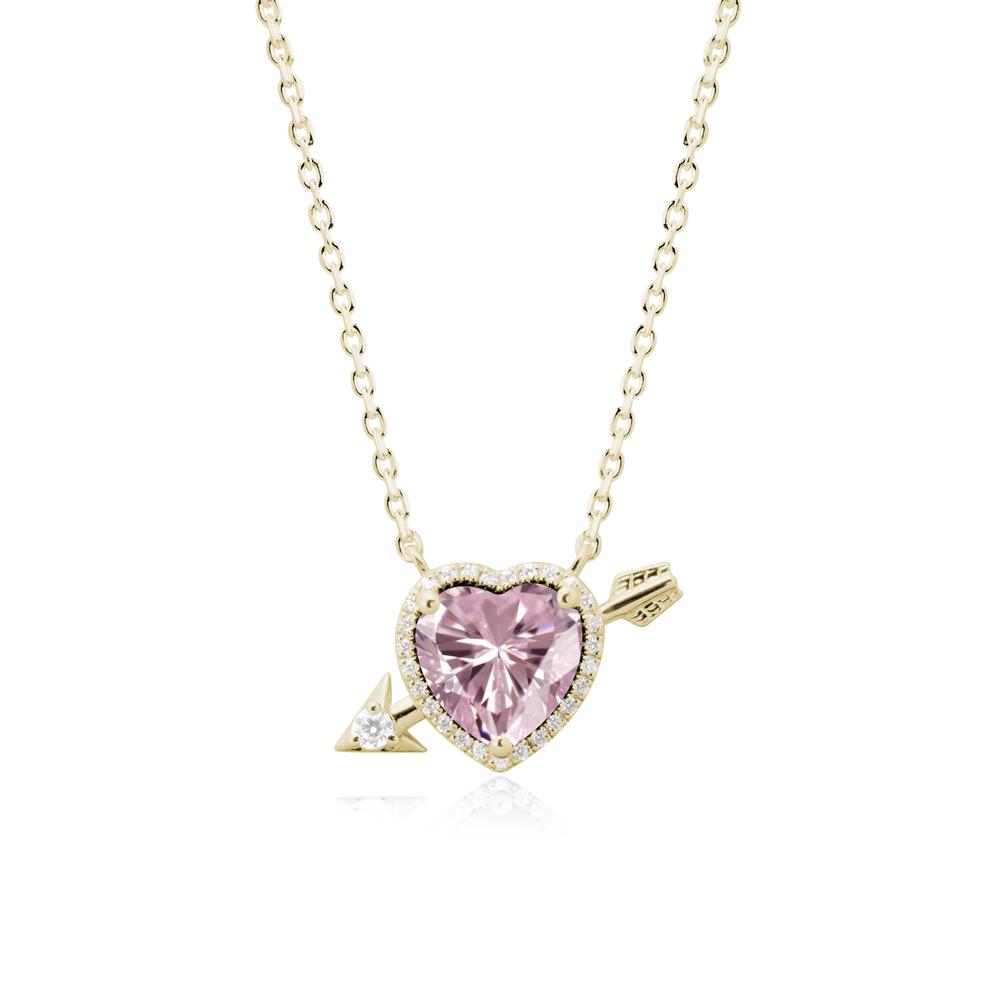 Heart Shaped Pink Cubic Zirconia Cupid鈥橲 Arrow Necklace - LUO Jewelry #metal_14k yellow gold