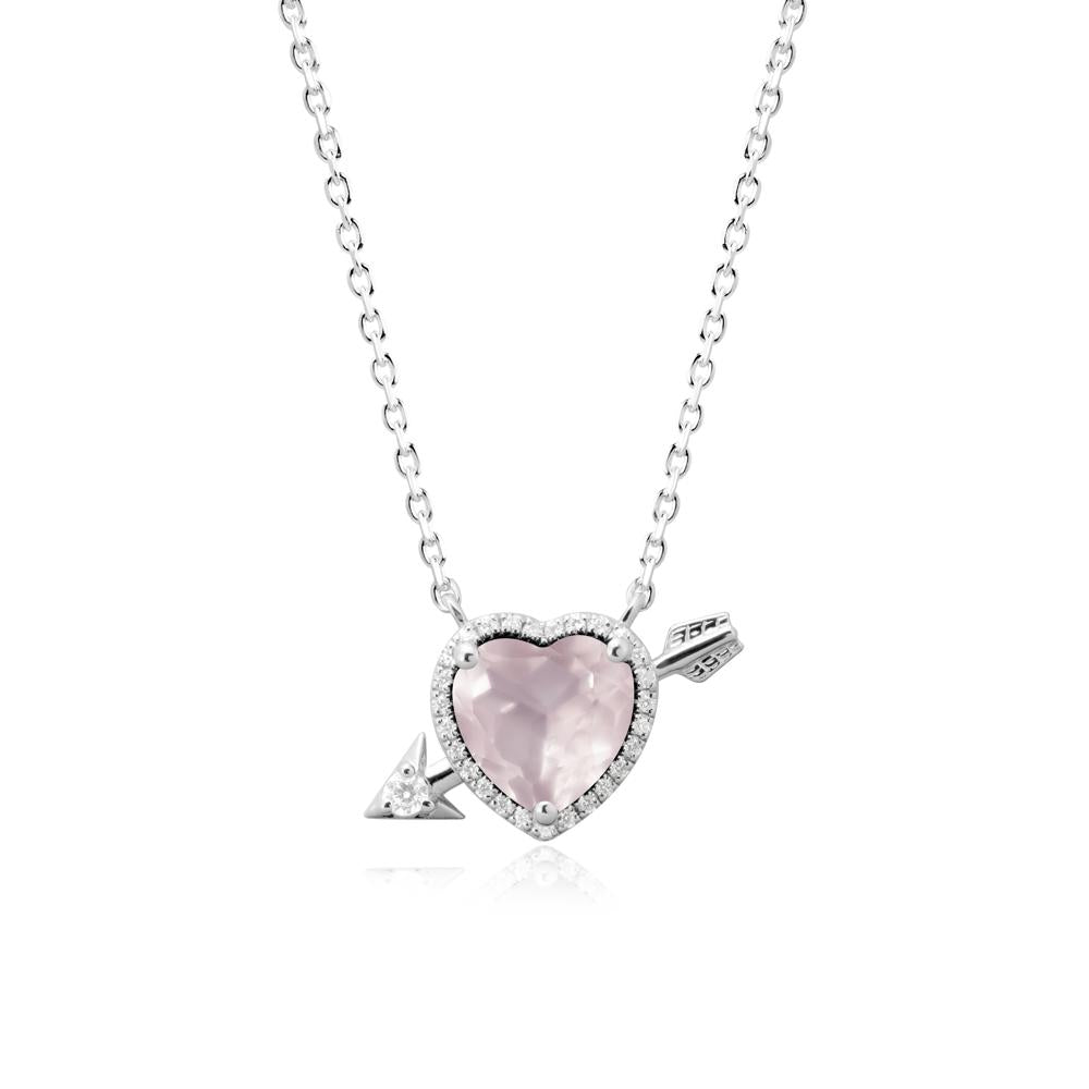 Halo Heart Shaped Rose Quartz Pendant Necklace - LUO Jewelry #metal_sterling silver