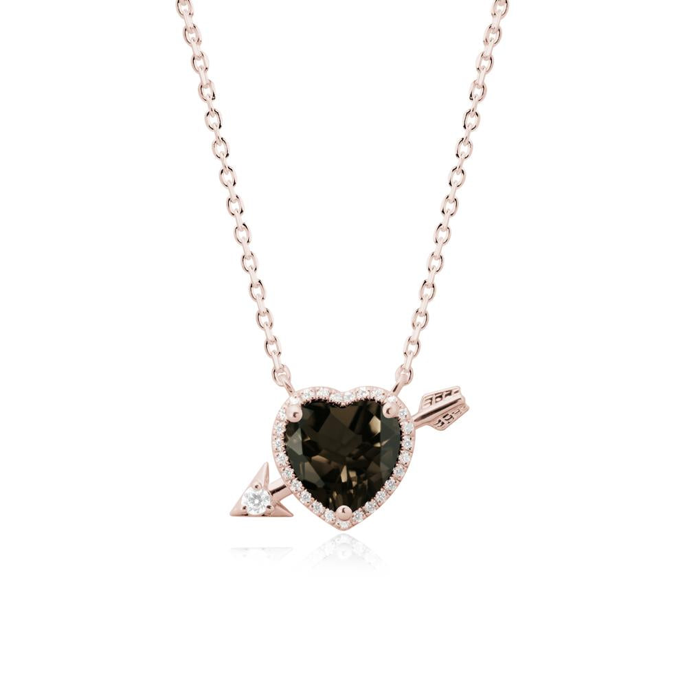 Halo Heart Shaped Smoky Quartz Pendant Necklace - LUO Jewelry #metal_14k rose gold