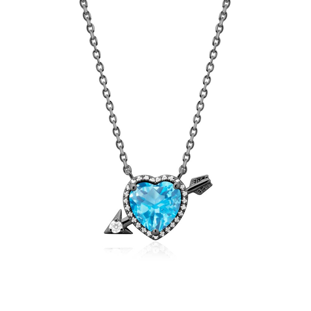 Heart Shaped Swiss Blue Topaz Cupid鈥橲 Arrow Necklace - LUO Jewelry #metal_black finish sterling silver