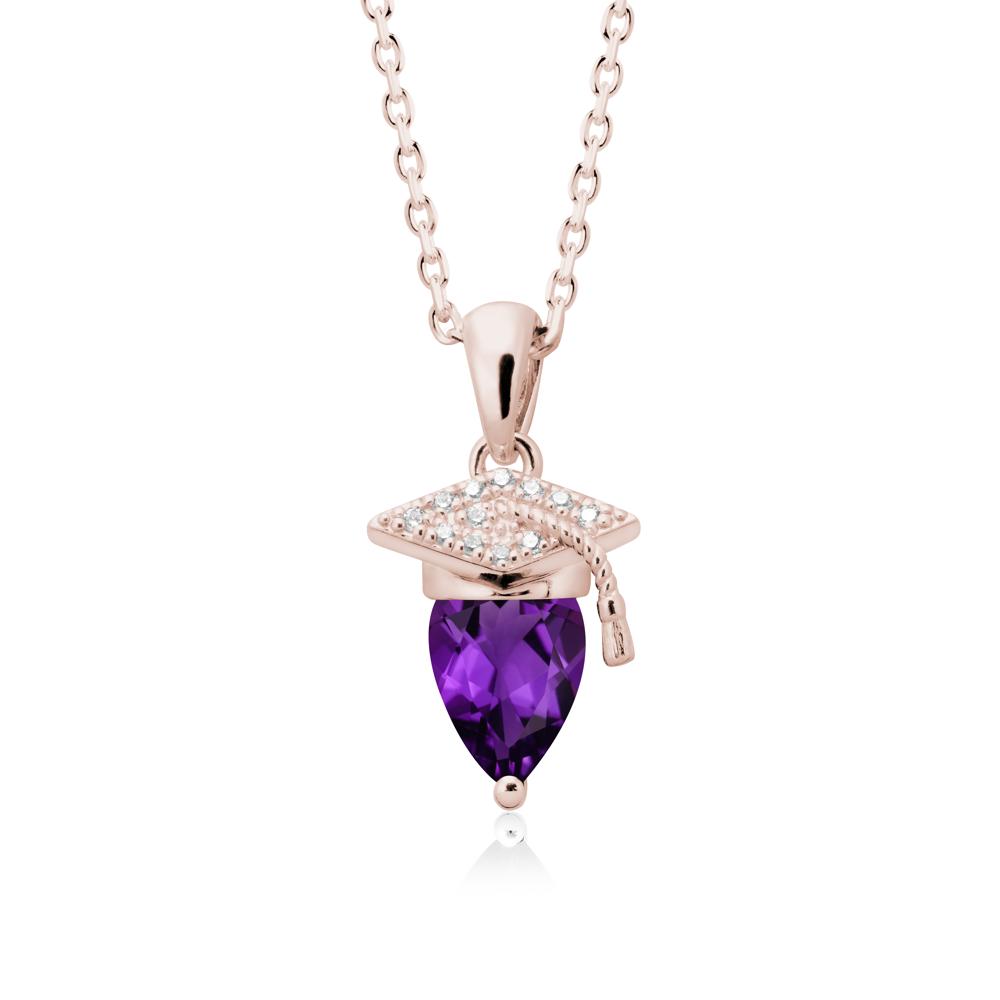 Graduation Cap Amethyst Pendant Necklace - LUO Jewelry #metal_14k rose gold