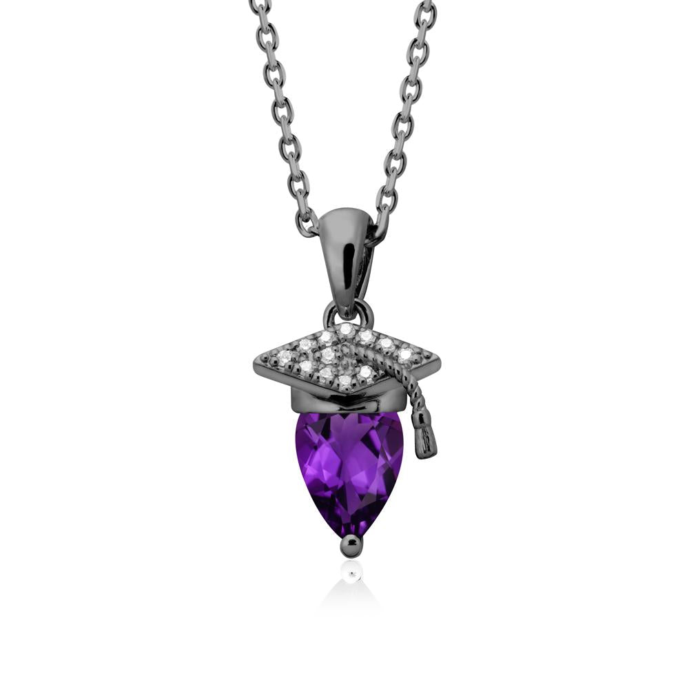 Graduation Cap Amethyst Pendant Necklace - LUO Jewelry #metal_black finish sterling silver