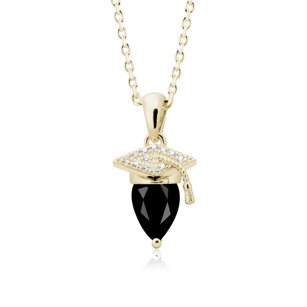 Pear Cut Black Spinel Graduation Necklace - LUO Jewelry #metal_14k yellow gold