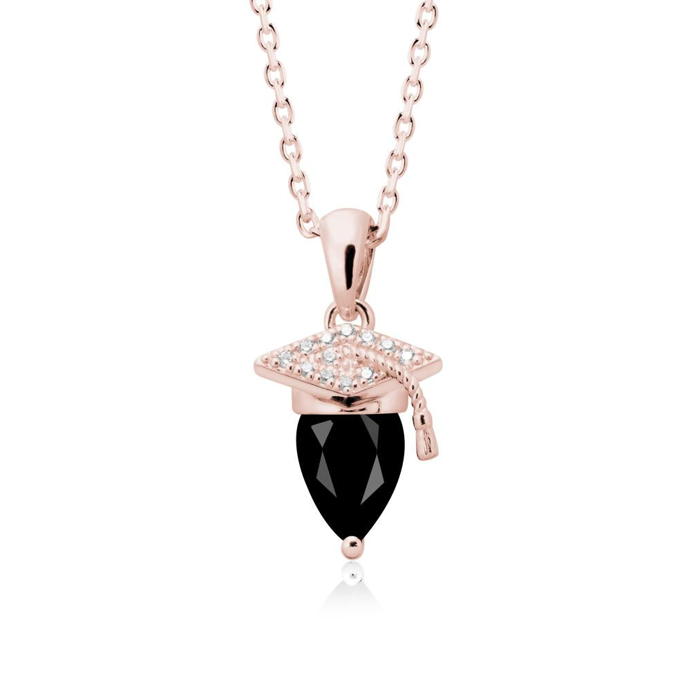 Pear Cut Black Spinel Graduation Necklace - LUO Jewelry #metal_18k rose gold