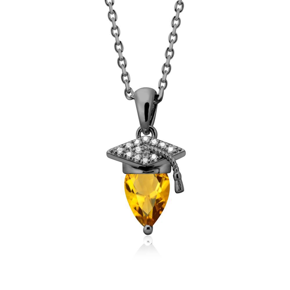 Graduation Cap Citrine Pendant Necklace - LUO Jewelry #metal_black finish sterling silver