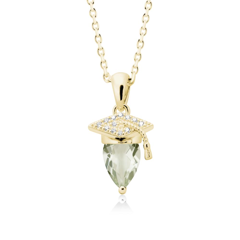 Graduation Cap Green Amethyst Pendant Necklace - LUO Jewelry #metal_18k yellow gold