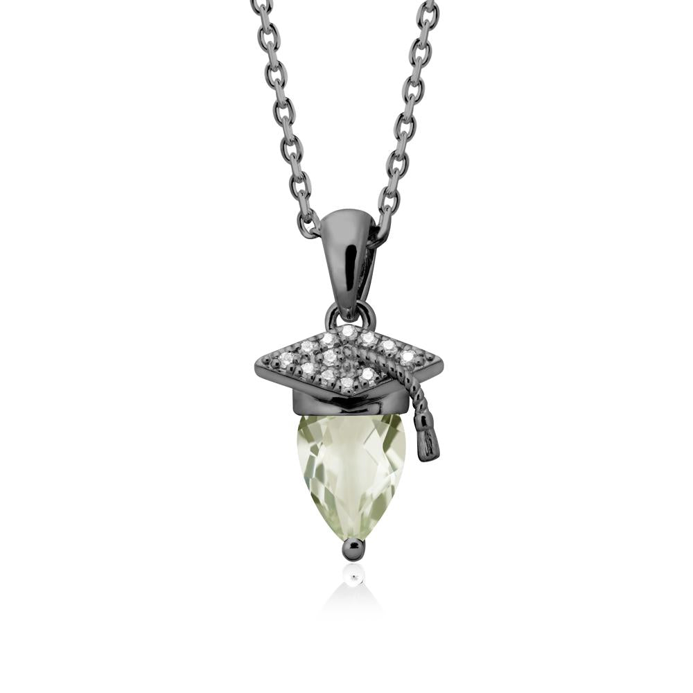 Graduation Cap Green Amethyst Pendant Necklace - LUO Jewelry #metal_black finish sterling silver