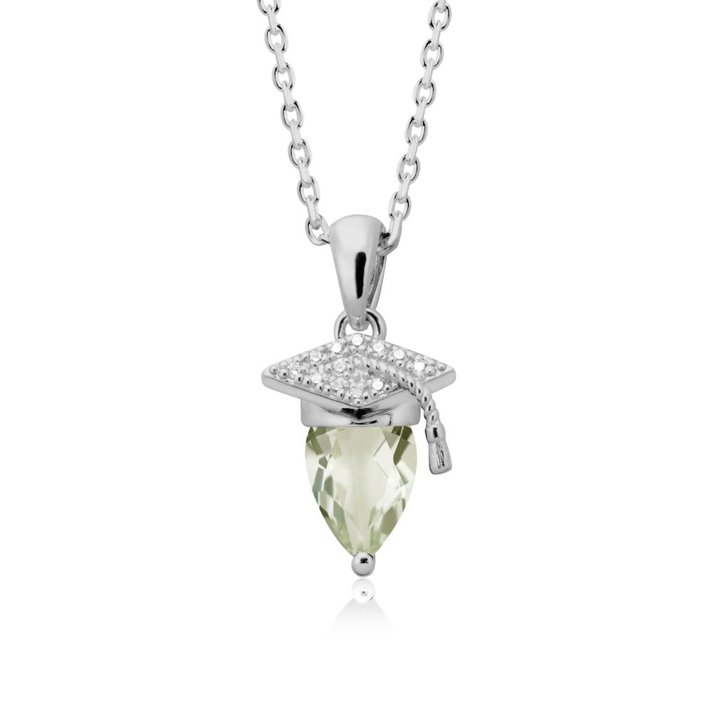 Graduation Cap Green Amethyst Pendant Necklace - LUO Jewelry #metal_platinum