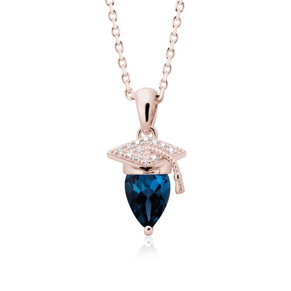Graduation Cap London Blue Topaz Pendant Necklace - LUO Jewelry #metal_14k rose gold