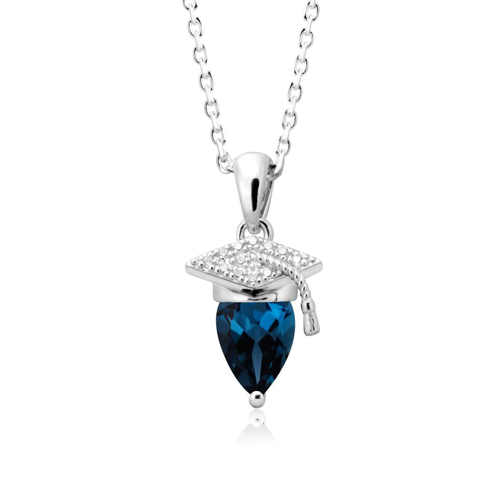 Graduation Cap London Blue Topaz Pendant Necklace - LUO Jewelry #metal_14k white gold