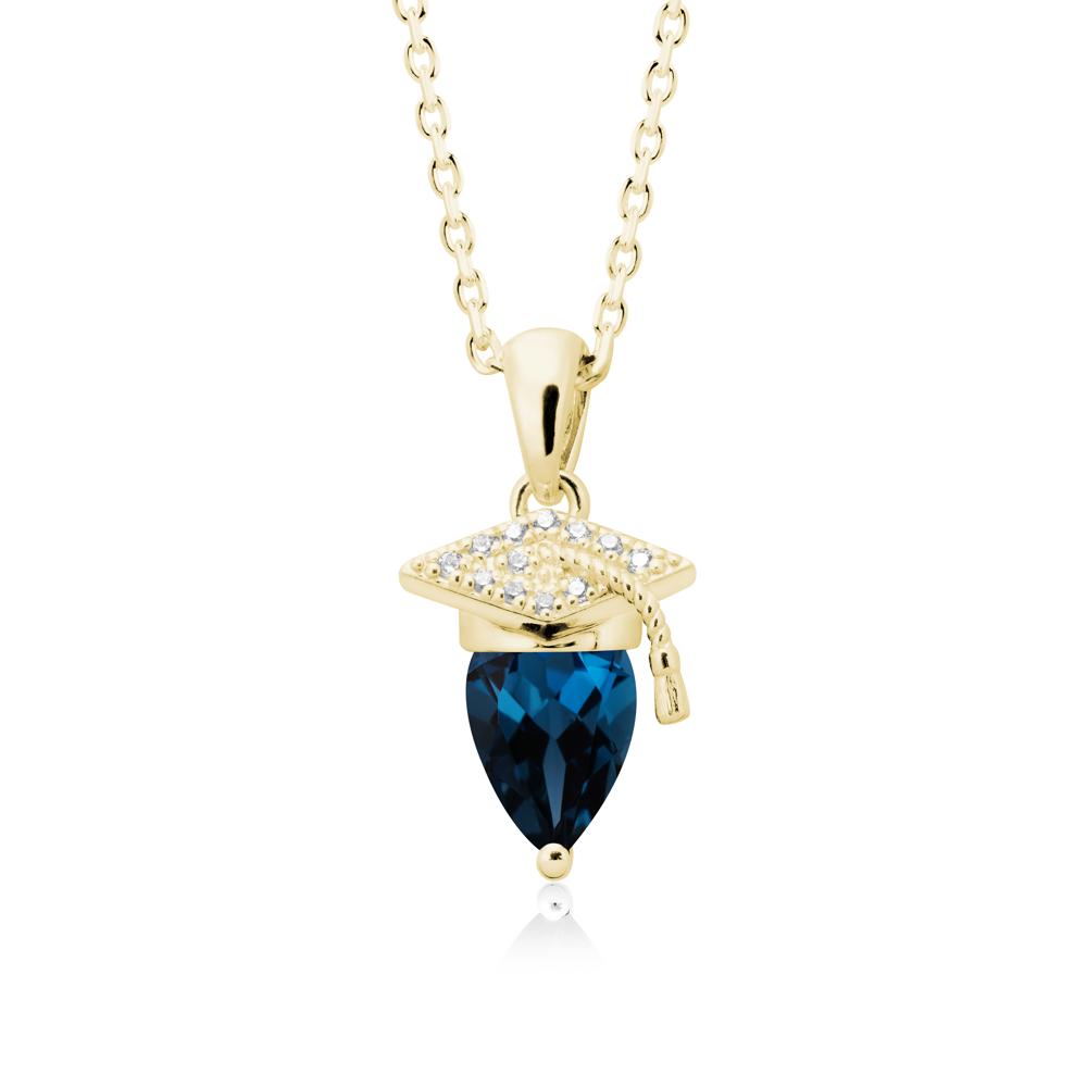 Graduation Cap London Blue Topaz Pendant Necklace - LUO Jewelry #metal_18k yellow gold