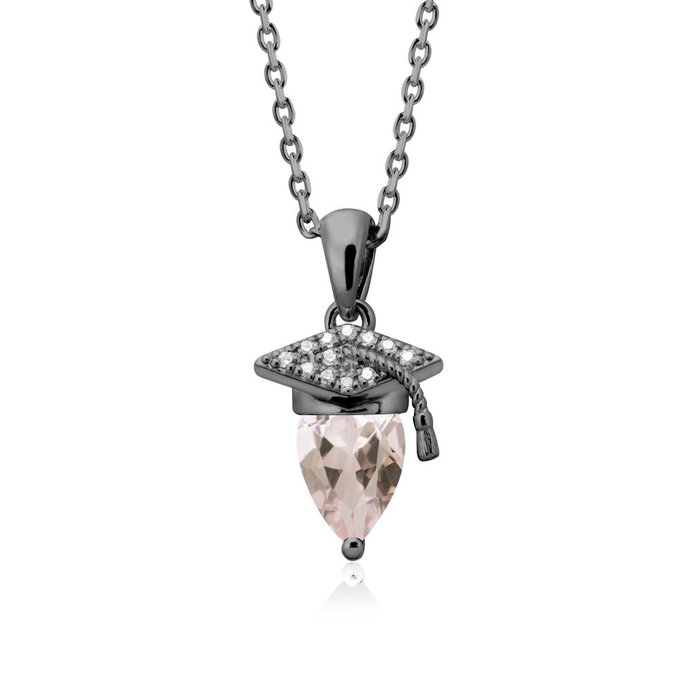 Graduation Cap Morganite Pendant Necklace - LUO Jewelry #metal_black finish sterling silver
