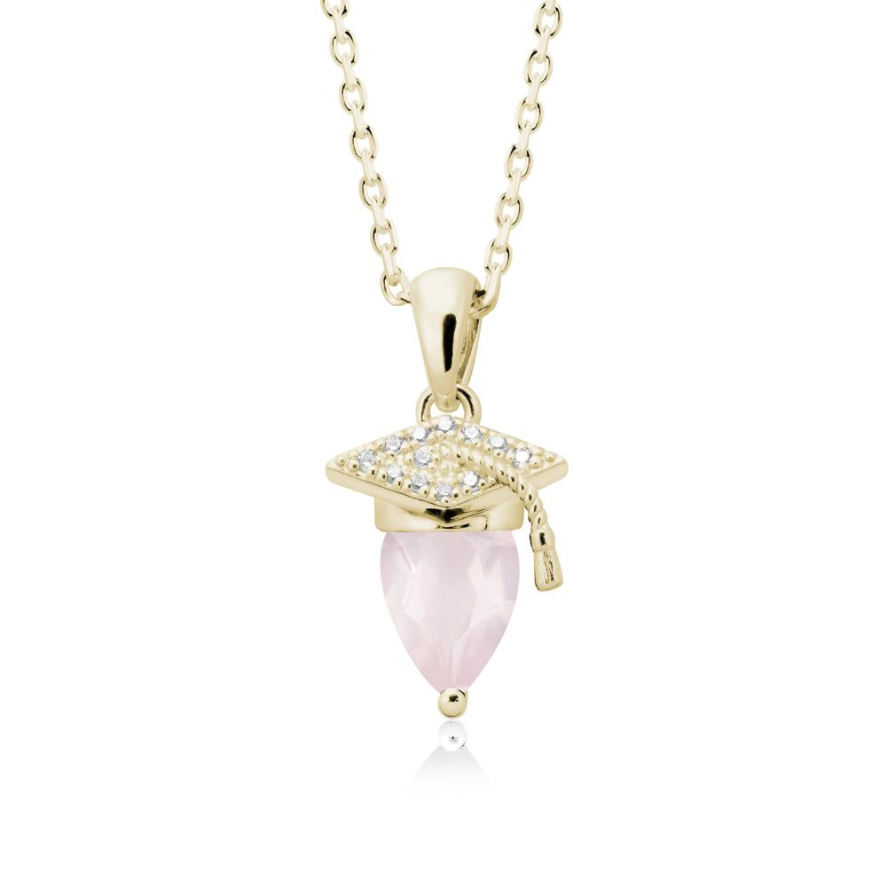 Graduation Cap Rose Quartz Pendant Necklace - LUO Jewelry #metal_14k yellow gold