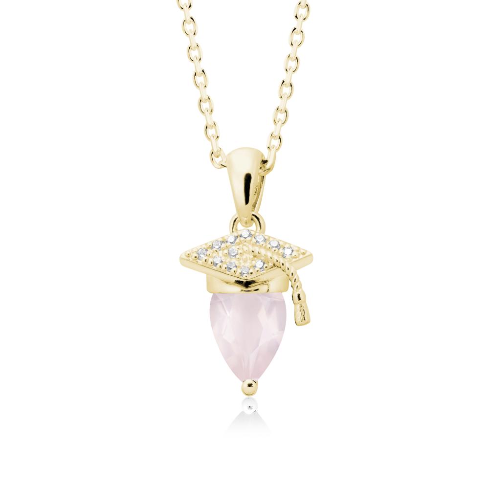 Graduation Cap Rose Quartz Pendant Necklace - LUO Jewelry #metal_18k yellow gold