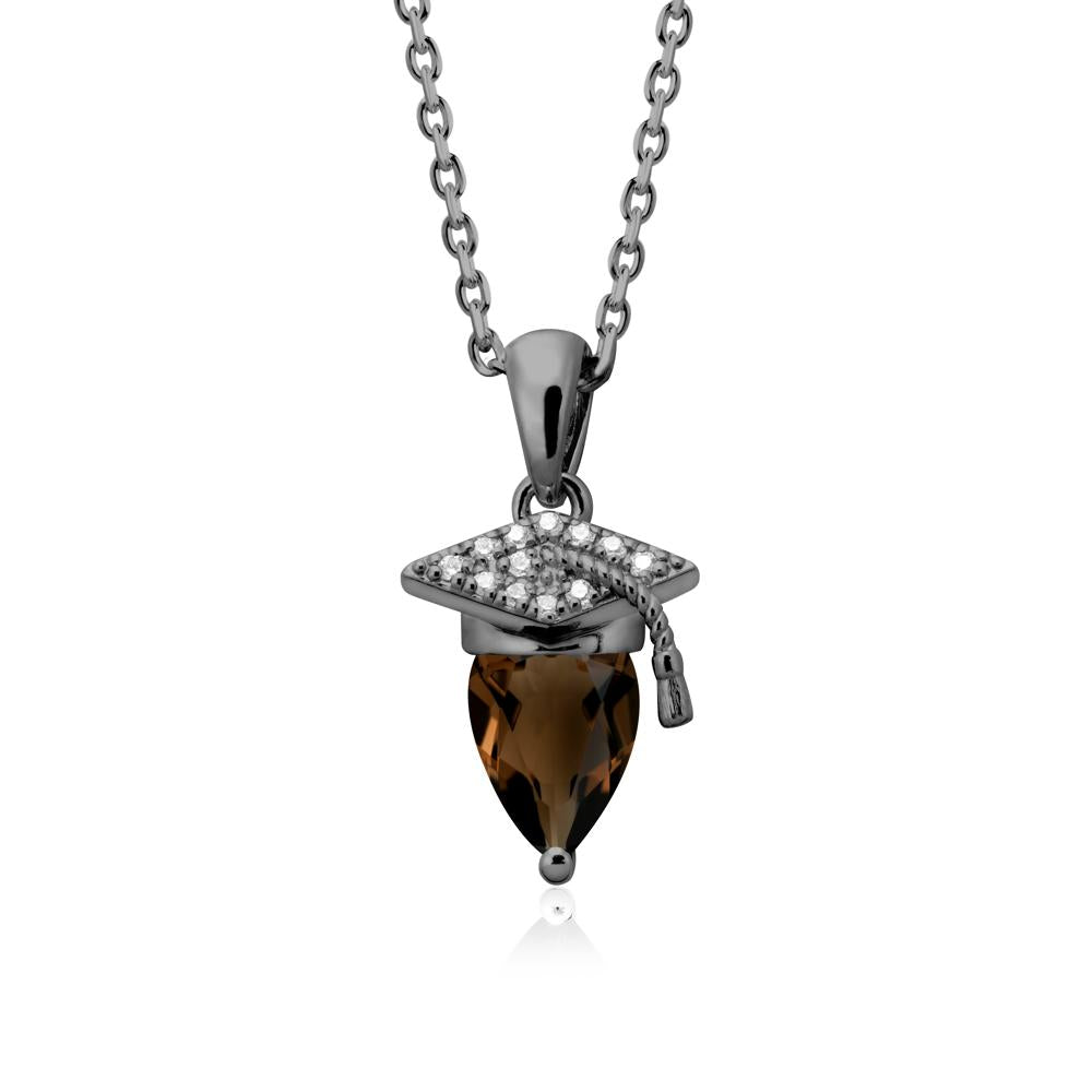 Graduation Cap Smoky Quartz Pendant Necklace - LUO Jewelry #metal_black finish sterling silver