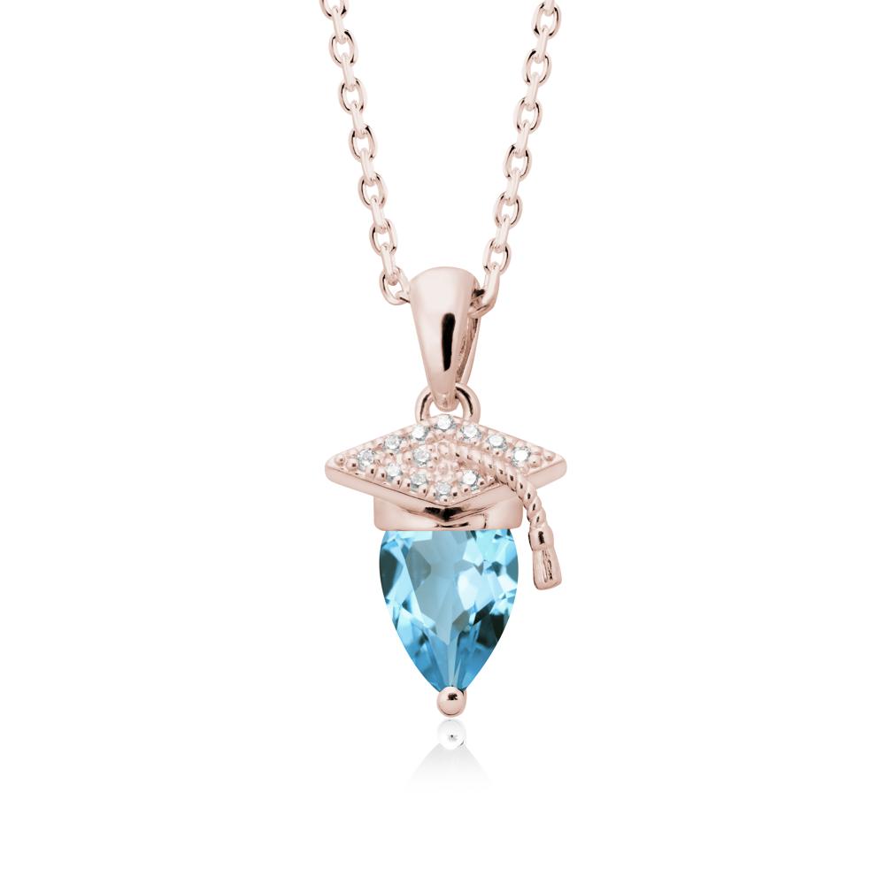 Graduation Gift Swiss Blue Topaz Necklace - LUO Jewelry #metal_14k rose gold