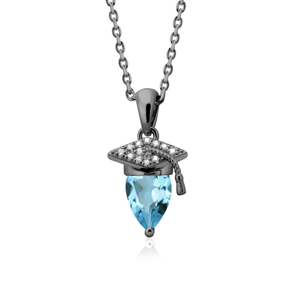 Graduation Gift Swiss Blue Topaz Necklace - LUO Jewelry #metal_black finish sterling silver