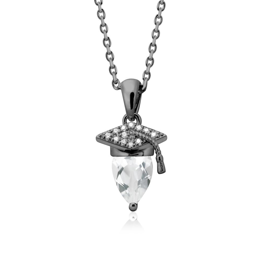 Pear Cut White Topaz Graduation Necklace - LUO Jewelry #metal_black finish sterling silver