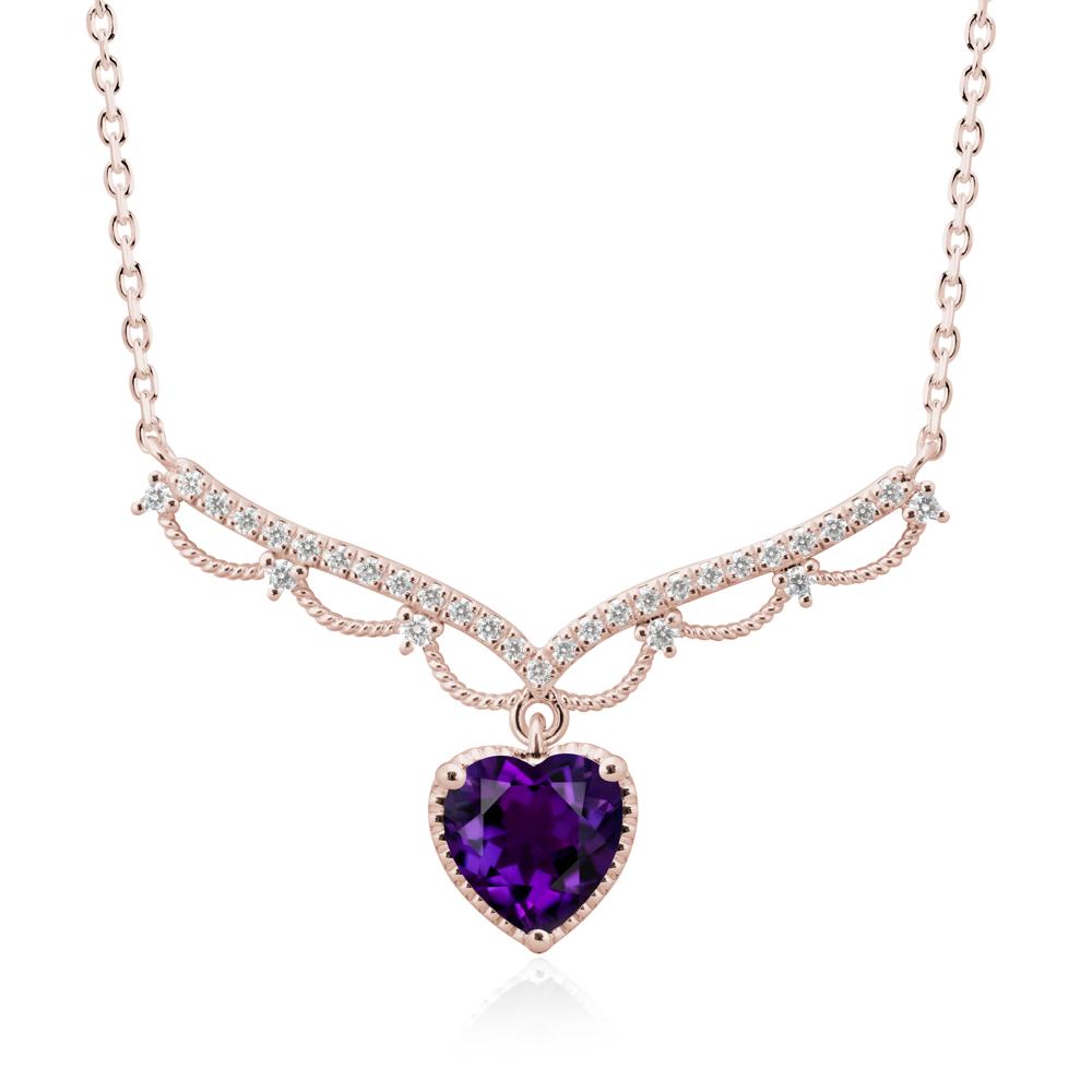 Heart Shaped Amethyst V Shaped Necklace - LUO Jewelry #metal_14k rose gold
