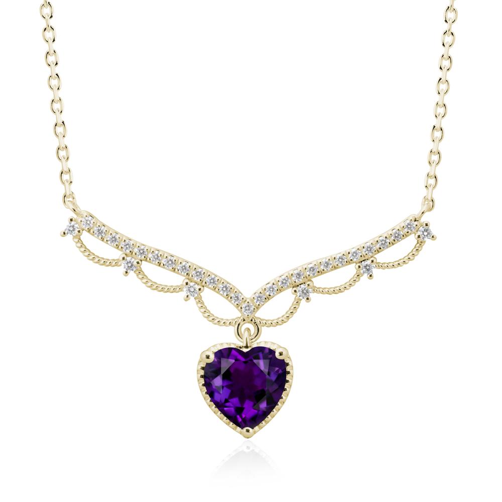 Heart Shaped Amethyst V Shaped Necklace - LUO Jewelry #metal_14k yellow gold