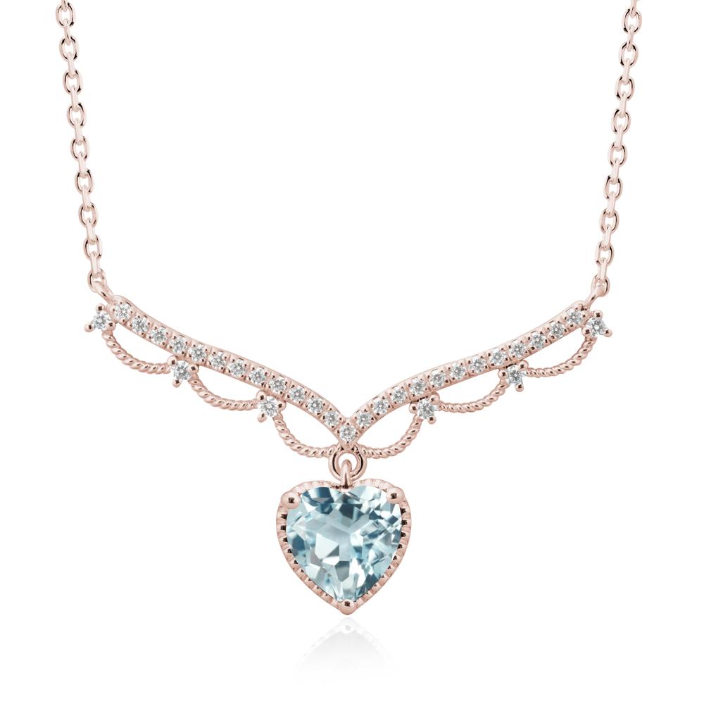 Heart Shaped Aquamarine Necklace with Pave Accents - LUO Jewelry #metal_14k rose gold