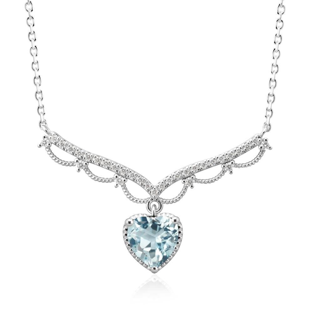 Heart Shaped Aquamarine Necklace with Pave Accents - LUO Jewelry #metal_14k white gold