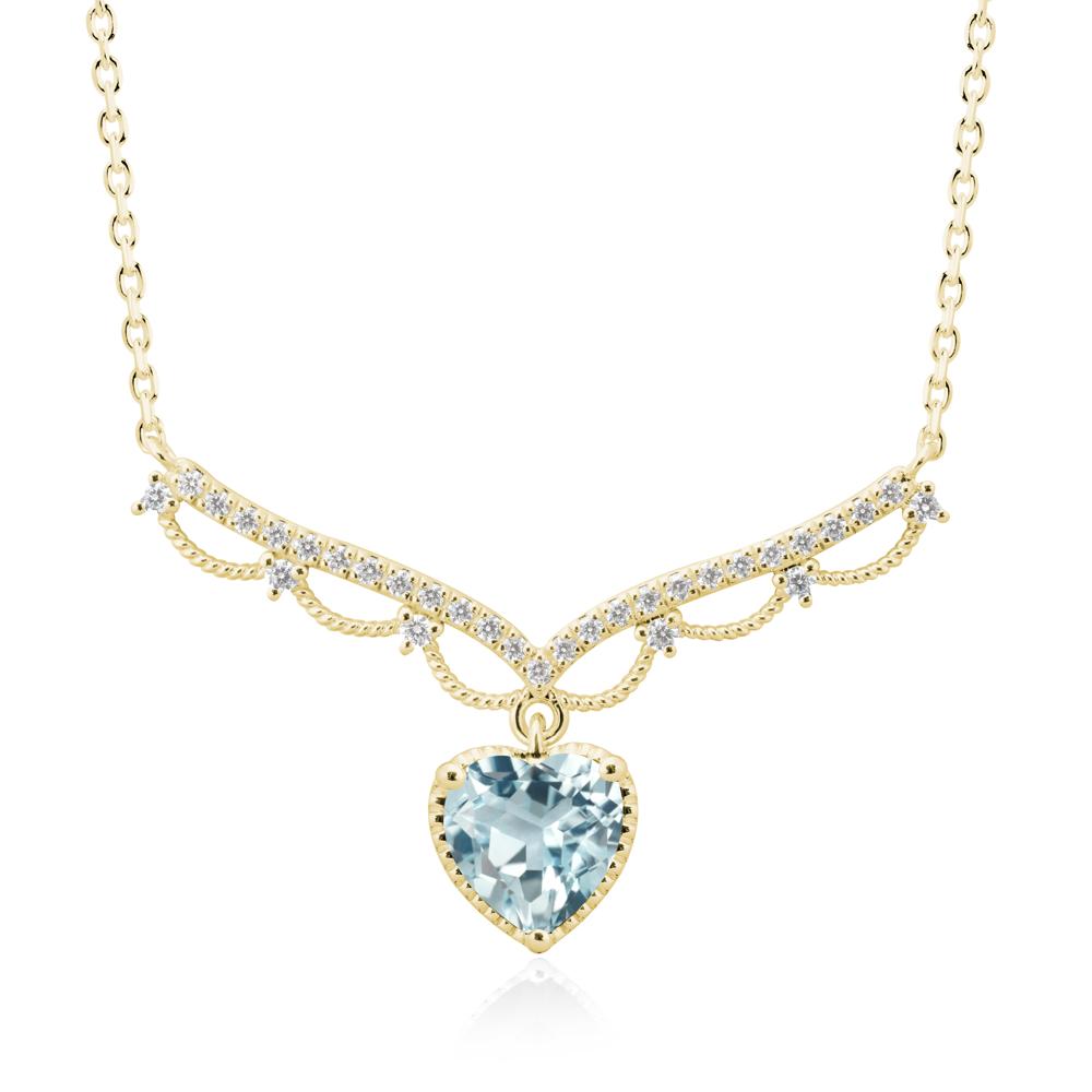Heart Shaped Aquamarine Necklace with Pave Accents - LUO Jewelry #metal_18k yellow gold