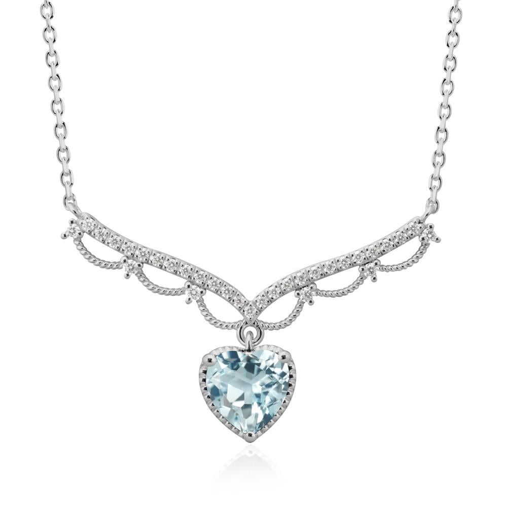 Heart Shaped Aquamarine Necklace with Pave Accents - LUO Jewelry #metal_platinum