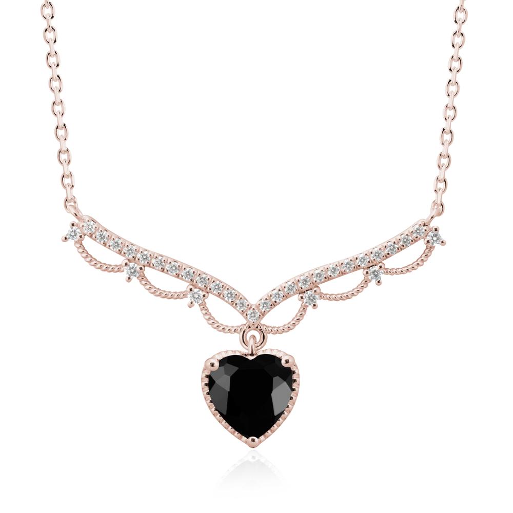 Black Spinel Milgrain Halo Pendant Necklace - LUO Jewelry #metal_14k rose gold