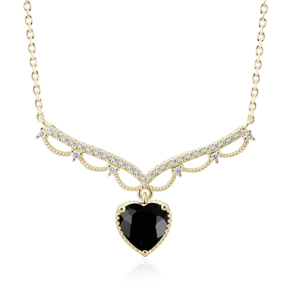 Black Spinel Milgrain Halo Pendant Necklace - LUO Jewelry #metal_14k yellow gold