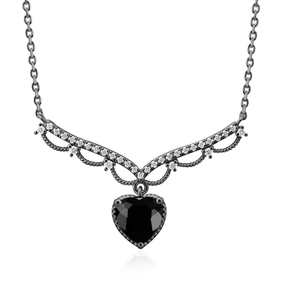 Black Spinel Milgrain Halo Pendant Necklace - LUO Jewelry #metal_black finish sterling silver