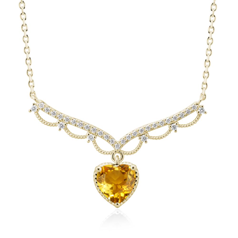 Heart Shaped Citrine V Shaped Necklace - LUO Jewelry #metal_14k yellow gold