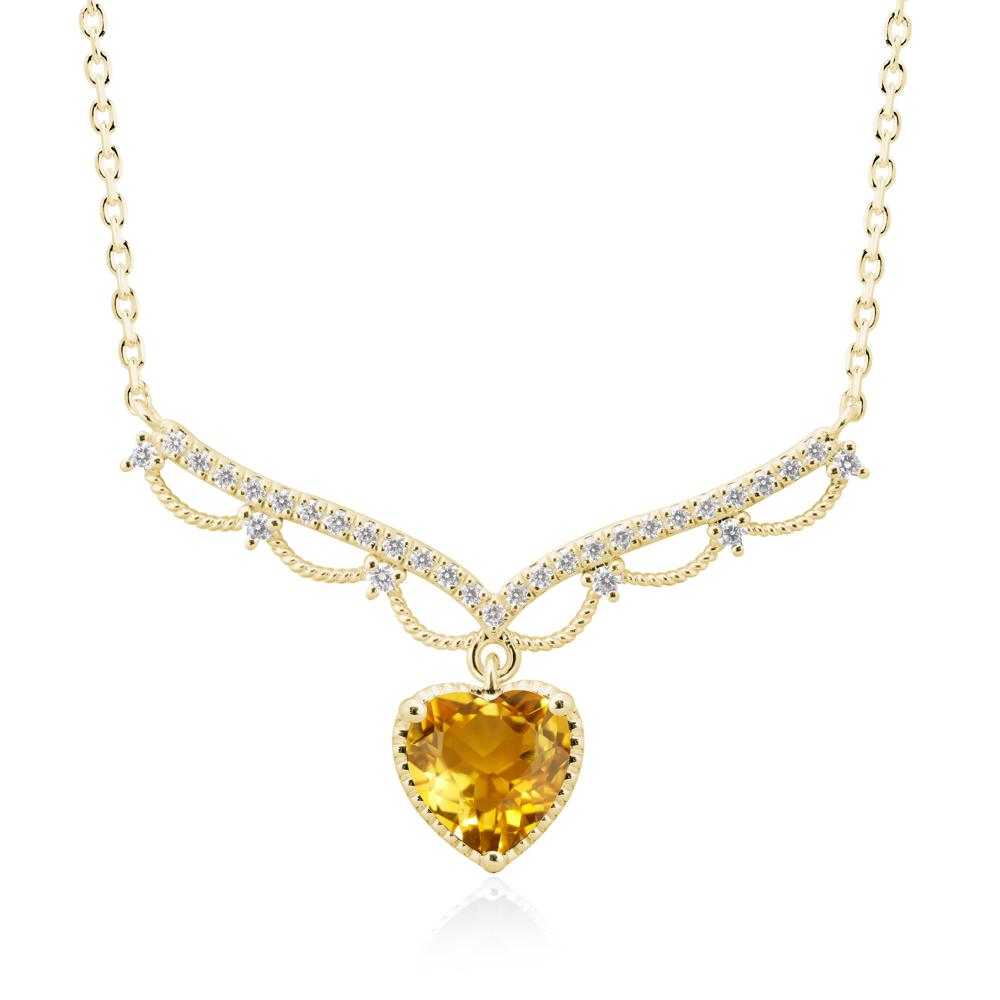Heart Shaped Citrine V Shaped Necklace - LUO Jewelry #metal_18k yellow gold
