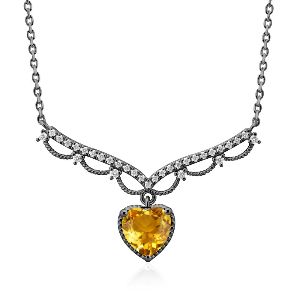 Heart Shaped Citrine V Shaped Necklace - LUO Jewelry #metal_black finish sterling silver