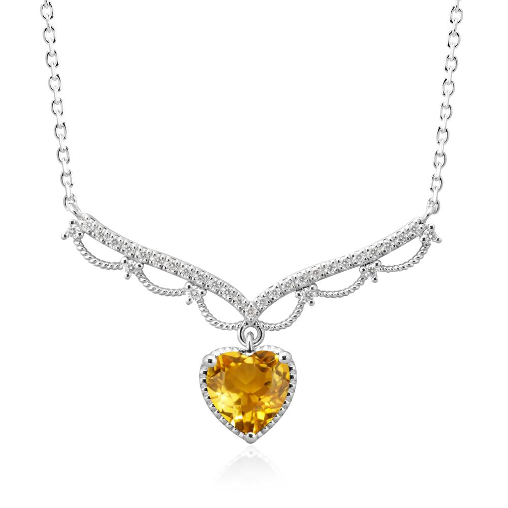 Heart Shaped Citrine V Shaped Necklace - LUO Jewelry #metal_sterling silver
