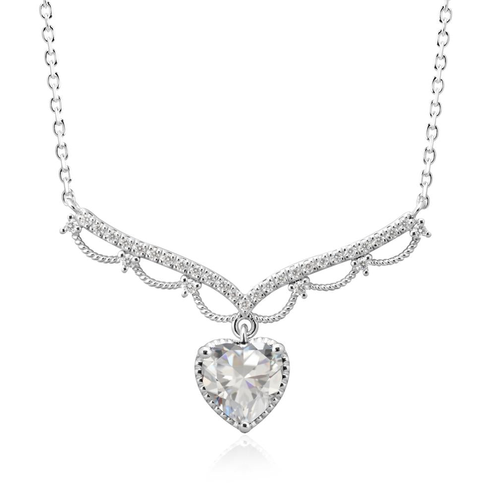 Heart Shaped Cubic Zirconia Necklace with Pave Accents - LUO Jewelry #metal_18k white gold