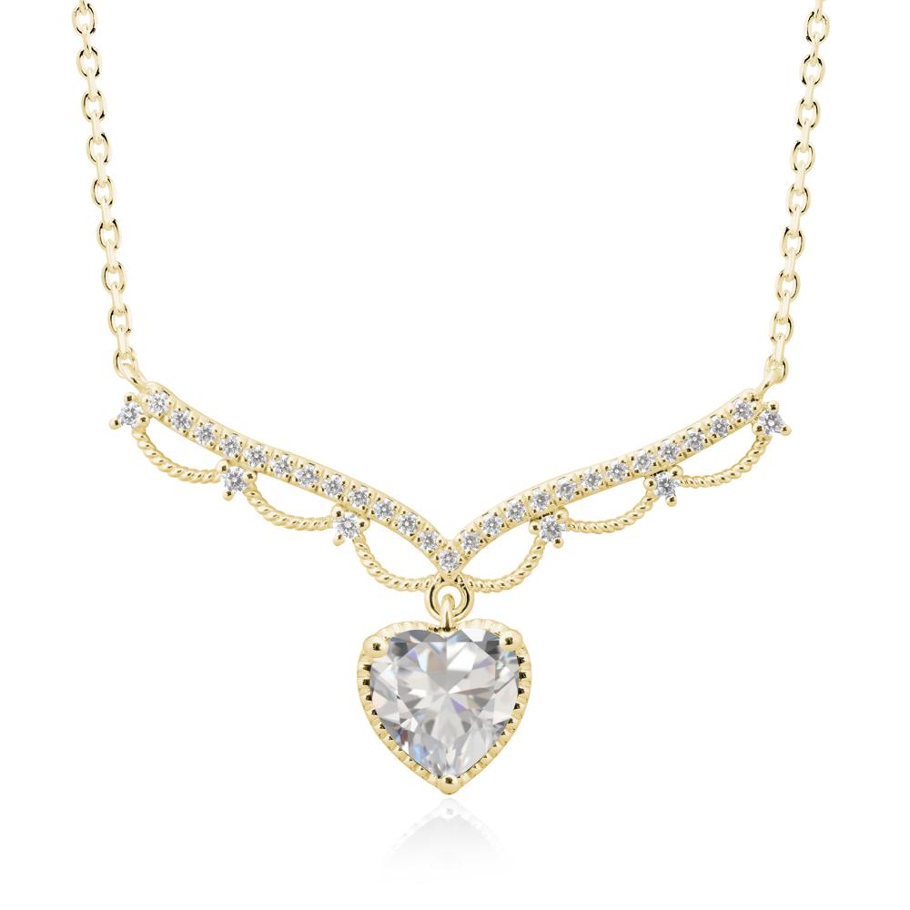 Heart Shaped Cubic Zirconia Necklace with Pave Accents - LUO Jewelry #metal_18k yellow gold